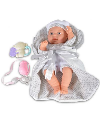 Кукла-бебе Moni Toys - Със сиво одеялце и аксесоари, 36 cm - 1