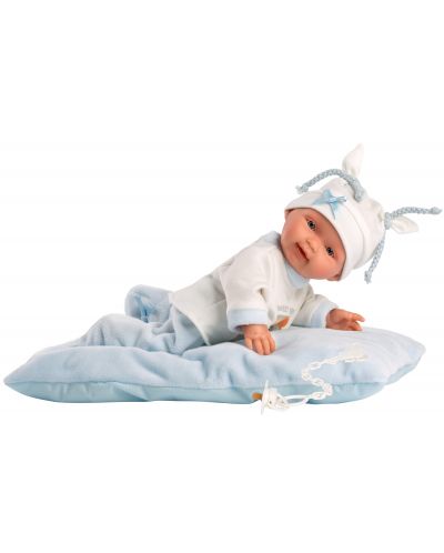 Кукла-бебе Llorens - Със сини дрешки, възглавничка и бяла шапка, 26 cm - 2