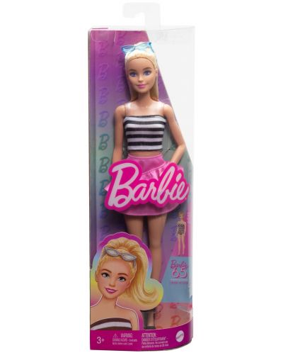 Кукла Barbie Fashionistas 213 - С черно-бял потник и розова пола - 6