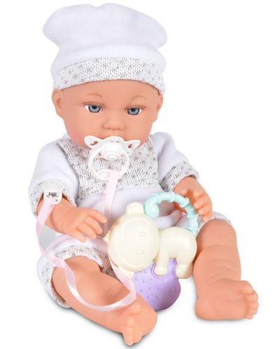 Кукла-бебе Moni Toys - Със сиво одеялце и аксесоари, 36 cm - 3