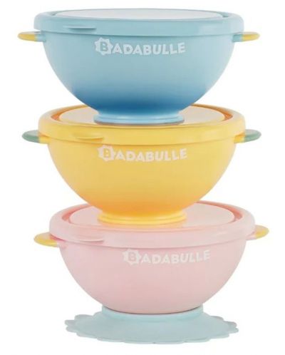 Купички с капак и вакуумно захващане Badabulle - Pastel, 3 броя - 1