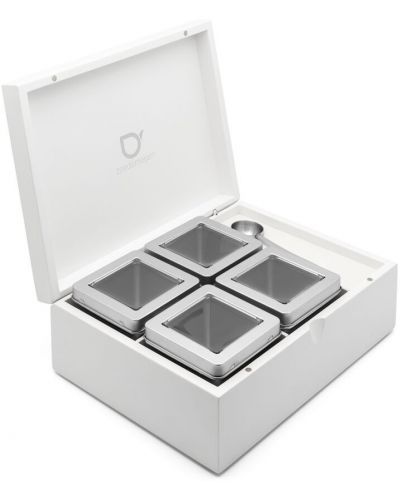 Кутия за чай с 4 канистера и лъжица Bredemeijer - BR 184015, бяла - 2