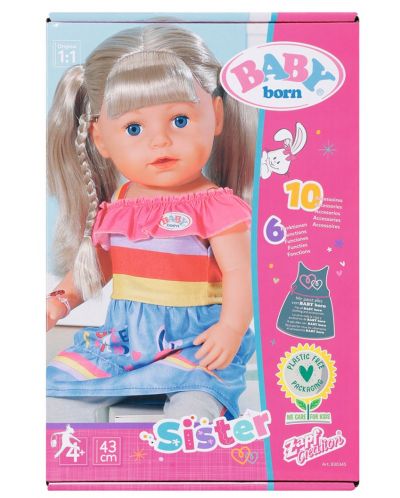 Кукла-бебе Zapf Creation, Baby Born - С дълга коса и аксесоари - 8