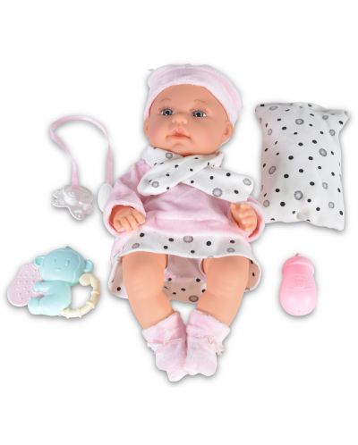 Кукла-бебе Moni Toys - С розово халатче и аксесоари, 36 cm - 1