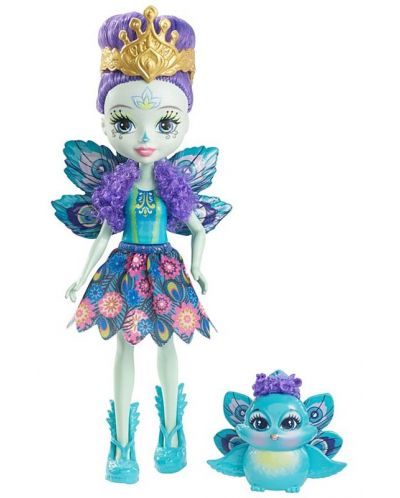 Кукличка с животниче Mattel Enchantimals - Patter Peacock с паунчето Flap - 2