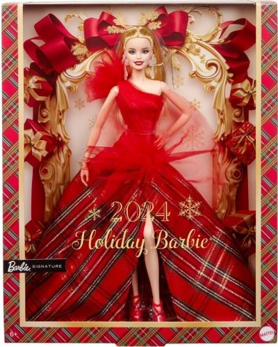 Кукла Barbie Signature - 2024 Holiday Barbie, в празнична рокля и руса коса - 1