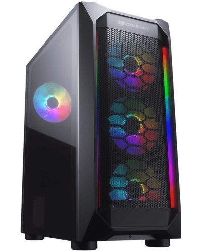 Кутия COUGAR - MX410 Mesh-G RGB, mid tower, черна/прозрачна - 1