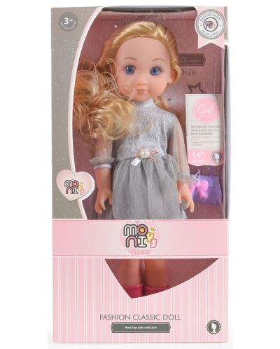 Кукла Moni Toys - Със сребриста рокля и розови ботуши, 36 cm - 2