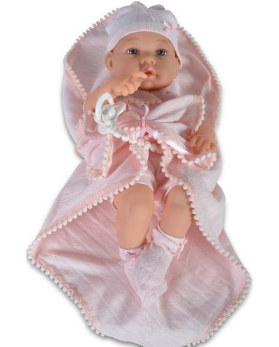 Кукла-бебе Moni Toys - С късо розово боди и розово одеялце, 41 cm - 1