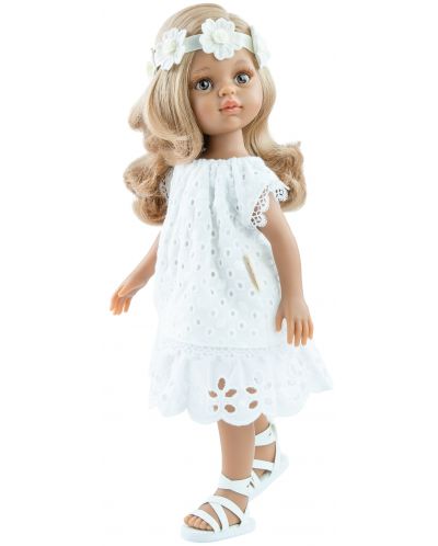 Кукла Paola Reina Amigas - Лусиана, с бяла рокля и лента за коса, 32 cm - 1