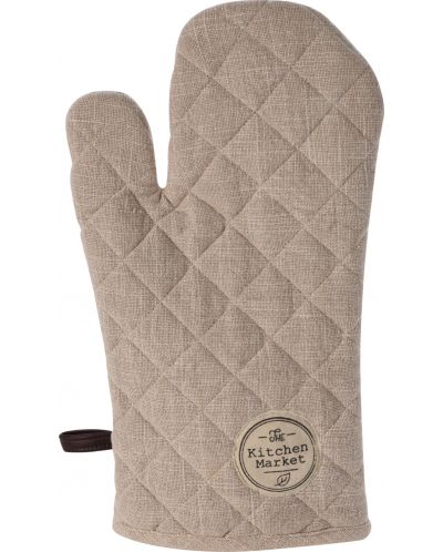 Кухненска ръкавица H&S - Natural, 18 х 32 cm, памук и кожени детайли, бежова - 1