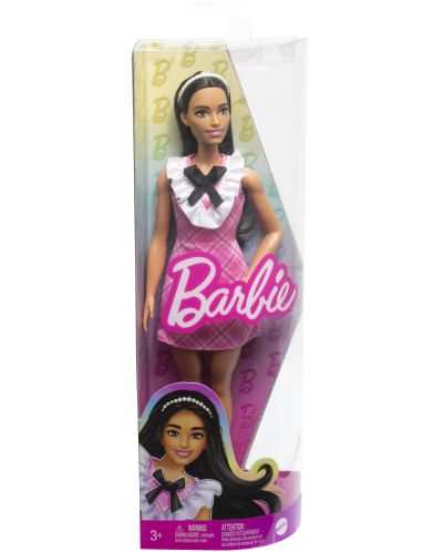 Кукла Barbie Fashionistas - С карирана розова рокля с панделка #209 - 5