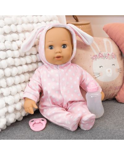 Кукла със звуци Bayer - Anna Baby, светлорозово зайче, 38 cm - 5