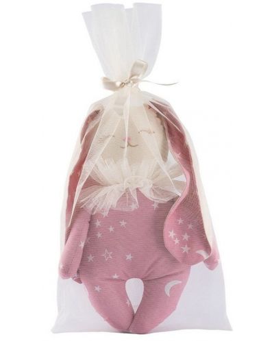 Кукла от плат Asi Dolls - Малкото зайче Оливия, розово с бели звезди, 34 cm - 2