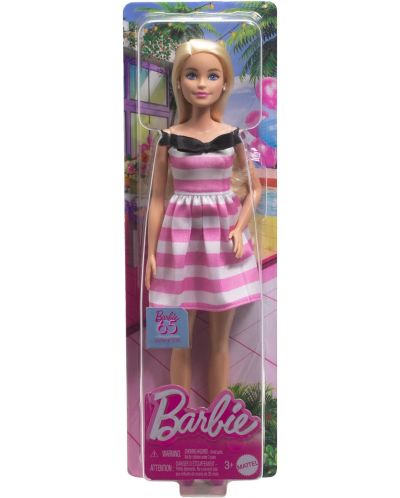Кукла Barbie - 65-та годишнина, с рокля на розови райета - 6