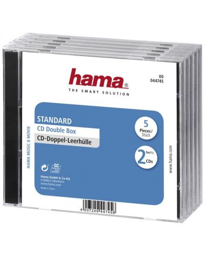 Двойна кутийка Hama - за CD/DVD, прозрачна/черна, 5 бр. - 1