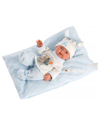 Кукла-бебе Llorens - Със сини дрешки, възглавничка и бяла шапка, 26 cm - 3