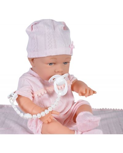 Кукла-бебе Moni Toys - С късо розово боди и розово одеялце, 41 cm - 2