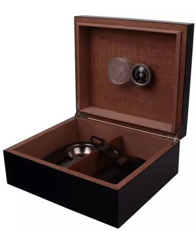 Кутия за пури (хумидор) WinJet - С пепелник, калъф и ножица, черна - 1