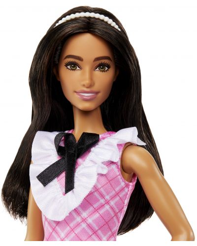 Кукла Barbie Fashionistas - С карирана розова рокля с панделка #209 - 3