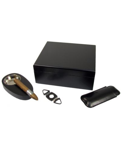 Кутия за пури (хумидор) WinJet - С пепелник, калъф и ножица, черна - 3