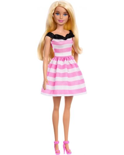 Кукла Barbie - 65-та годишнина, с рокля на розови райета - 1