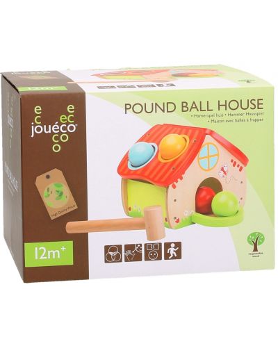Дървена игра Jouéco - Къща, с чукче и топчета - 2