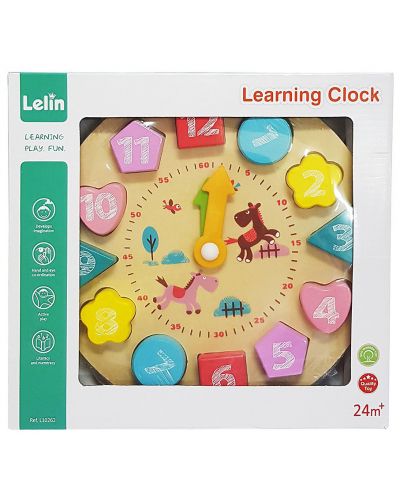 Детска игра Lelin - Дървен пъзел-часовник - 2