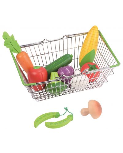 Игрален комплект Lelin - Кошница за пазар с 10 зеленчуци - 1