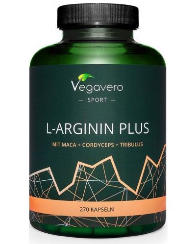 L-Arginin Plus Mit Maca + Cordyceps + Tribulus, 270 капсули, Vegavero - 1