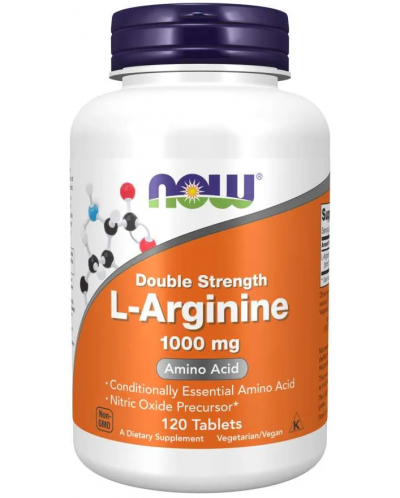 L-Arginine Double Strength, 1000 mg, 120 таблетки, Now - 1