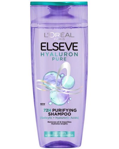 L'Oreal Elseve Шампоан за мазни корени и сухи краища Hyaluron Pure, 400 ml - 1