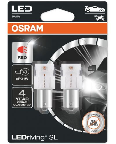 LED Автомобилни крушки Osram - LEDriving, SL, Red, P21W, 1.4W, 2 броя, червени - 1