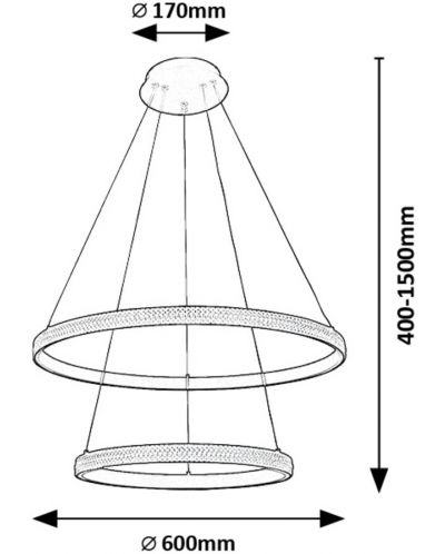 LED Пендел Rabalux - Grete 72259, IP20, 60W, 3450-7150lm, 3000K, черен - 7