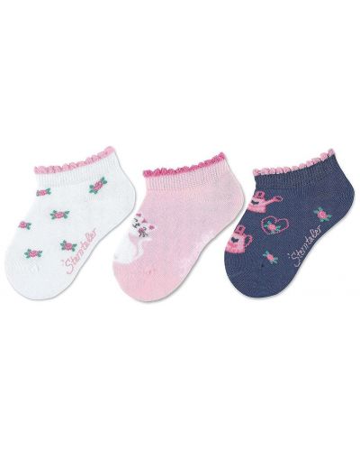 Летни чорапки Sterntaler - За момиче, 3 чифта, размер 19/22, 12-24 м - 1