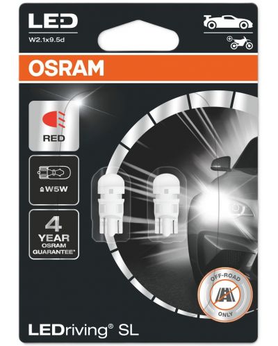 LED Автомобилни крушки Osram - LEDriving, SL, Red, W5W, 1W, 2 броя, червени - 1