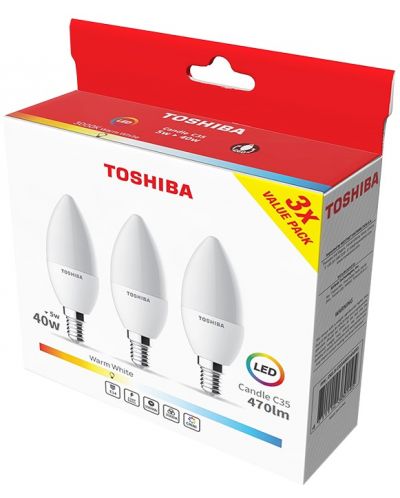 LED комплект крушки Toshiba - 5=40W, E14, 470 lm, 3000K - 2