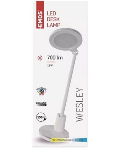 LED настолна лампа Emos - Wesley Z7620W, IP20, 12W, 15V, димируемa, бяла - 2