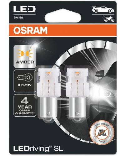 LED Автомобилни крушки Osram - LEDriving, SL, Amber, P21W, 1.3W, 2 броя, жълти - 1
