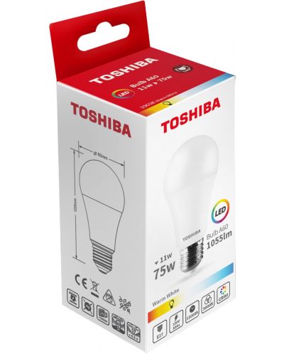 LED крушка Toshiba - 11=75W, E27, 1055 lm, 3000K - 2