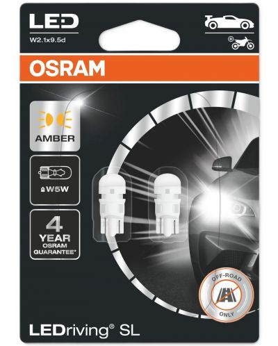 LED Автомобилни крушки Osram - LEDriving, SL, Amber, W5W, 1W, 2 броя, жълти - 1