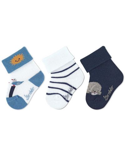 Летни бебешки чорапки Sterntaler - Морски мотиви, 3 чифта, размер 13/14, 0-4 м - 1