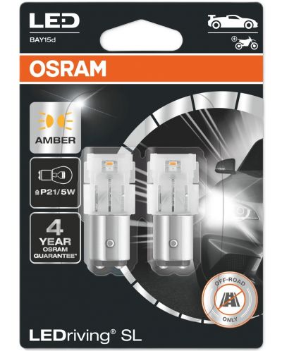 LED Автомобилни крушки Osram - LEDriving, SL, Amber, P21/5W, 1.9W, 2 броя, жълти - 1