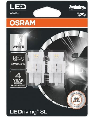 LED Автомобилни крушки Osram - LEDriving SL, W21/5W, 1.7W, 2 броя, бели - 1
