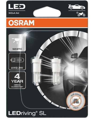 LED Автомобилни крушки Osram - LEDriving, SL, W2.3W (T5), 0.25W, 2 броя, бели - 1