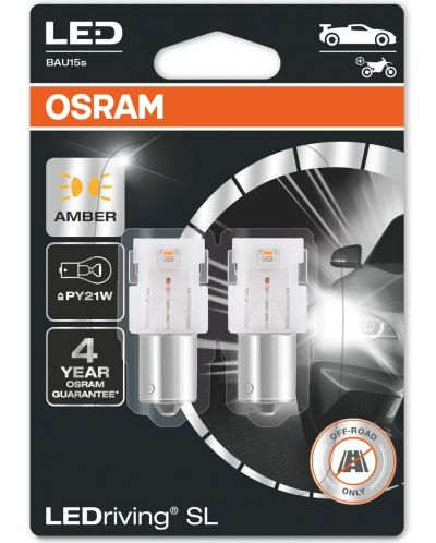 LED Автомобилни крушки Osram - LEDriving, SL, Amber, PY21W, 1.3W, 2 броя, жълти - 1