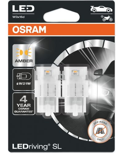 LED Автомобилни крушки Osram - LEDriving, SL, Amber, W21W, 1.3W, 2 броя, жълти - 1