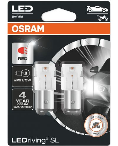 LED Автомобилни крушки Osram - LEDriving, SL, Red, P21/5W, 1.7W, 2 броя, червени - 1
