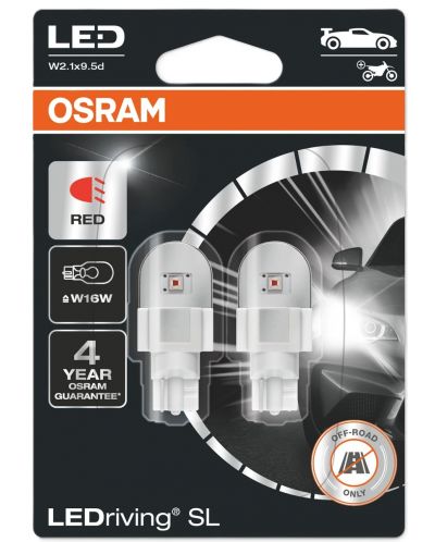 LED Автомобилни крушки Osram - LEDriving, SL, Red, W16W, 1.4W, 2 броя, червени - 1
