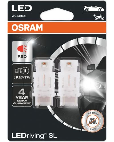 LED Автомобилни крушки Osram - LEDriving, SL, Red, P27/7W, 1.7W, 2 броя, червени - 1